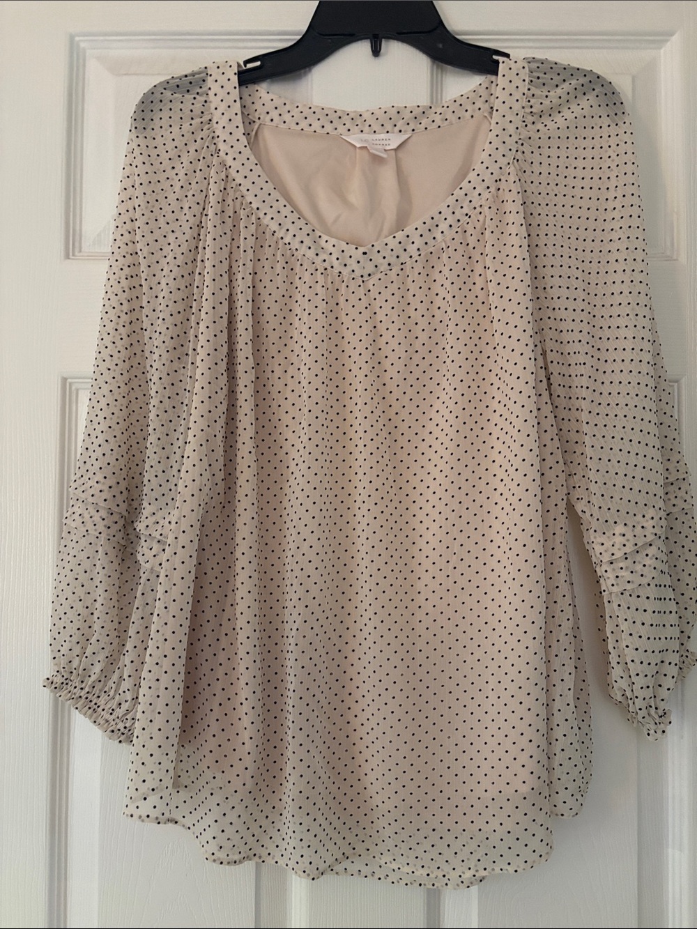 LC Lauren Conrad Cream Blouse with Black Polka Dot Print